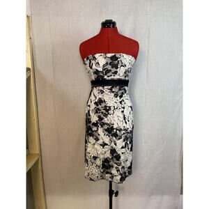 Egen Black & White Lace Strapless Cocktail Dress Floral Print Size Medium D185